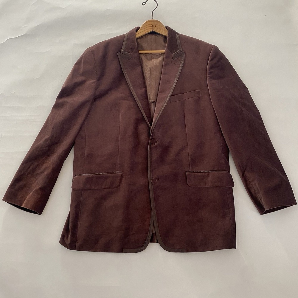 ML Material London XL Velvet Brown Blazer Sport Coat Jacket Holiday Party Pocket